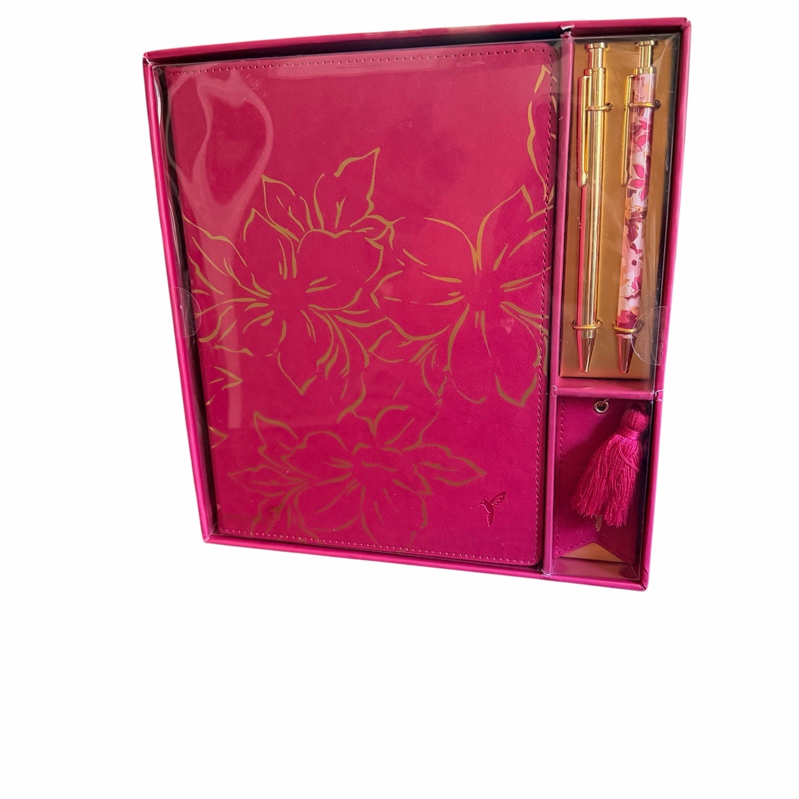 Papyrus Red Gold Journal Gift Set 2 Gold Pens and Tassel Bookmark Lined New Bird