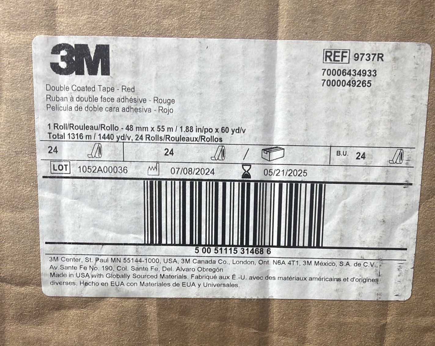 3M Double Sided Tape 1.88 In. X 60yds – 24 Rolls. 9737R Red 3.5mil