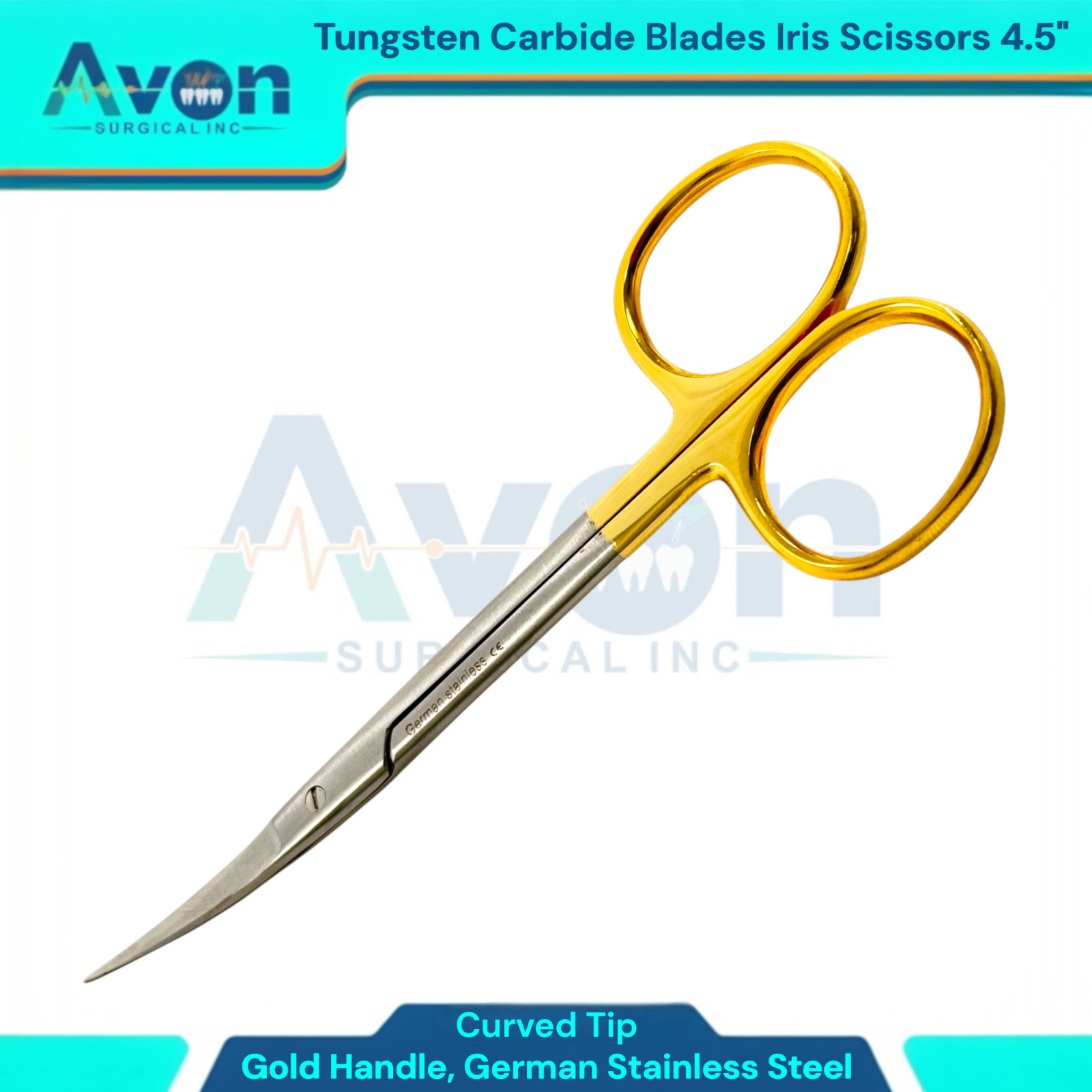 4.5″ Iris Scissors with Curved T/C Sharp Blades & Gold Handle – Premium 1pc