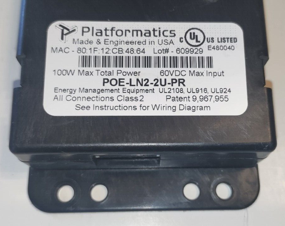 PLATFORMATICS PoE Light Node Assembly # POE-LN2-2U-PR