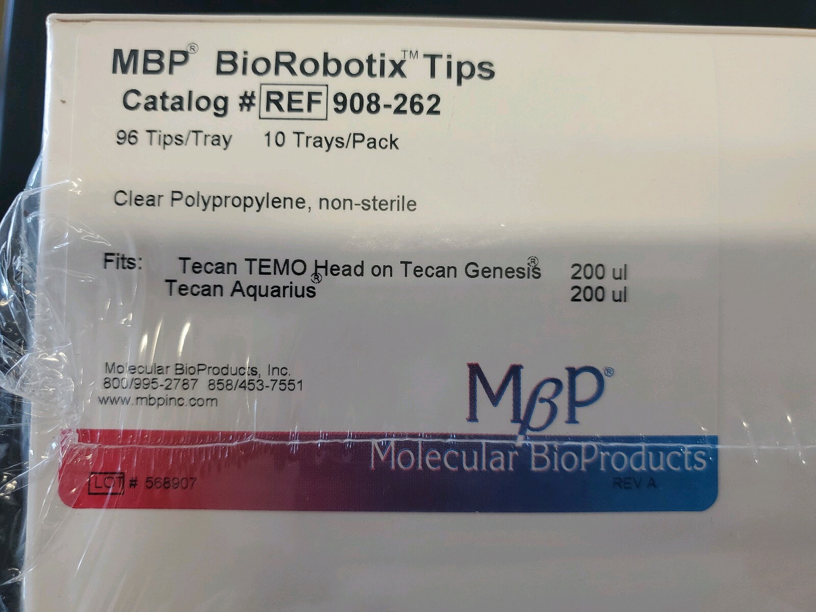 10 Trays Molecular BioProducts MBP BioRobotix 200ul Clear Poly non-sterile pipet