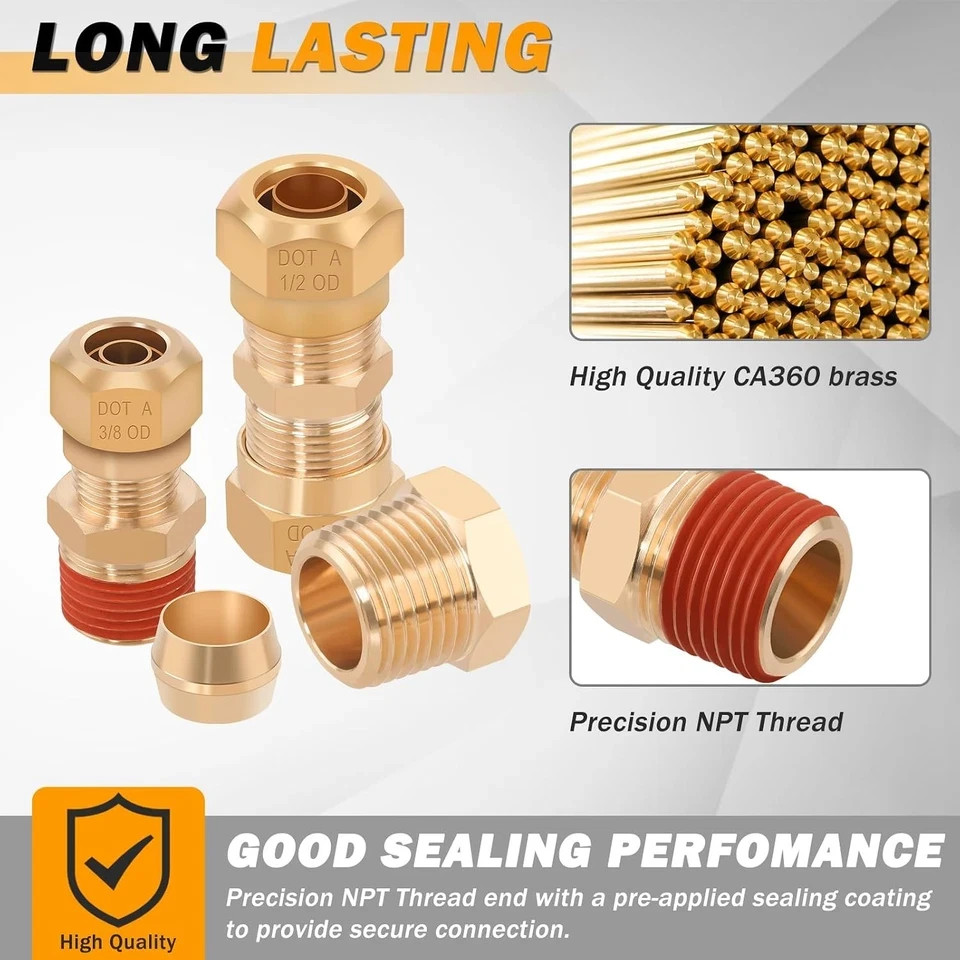 135 Pcs DOT Air Brake Line Fittings, 1/4″ 3/8″ 1/2″ Brass DOT Compression Air Ny