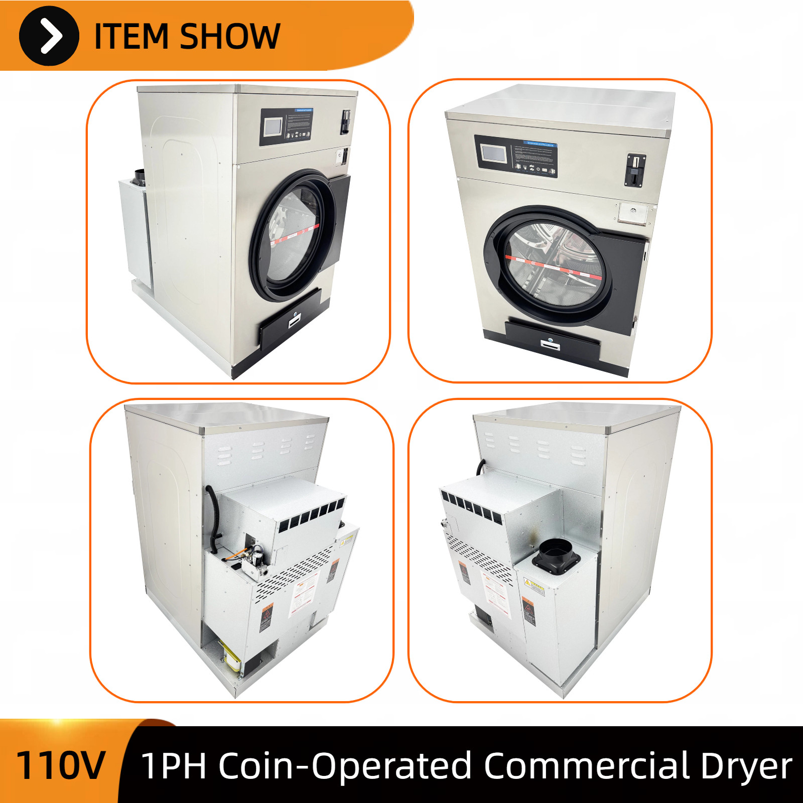 Commercial Gas Dryer 16kg Coin-Operated Laundromat & Industrial Use 110V 1-PH