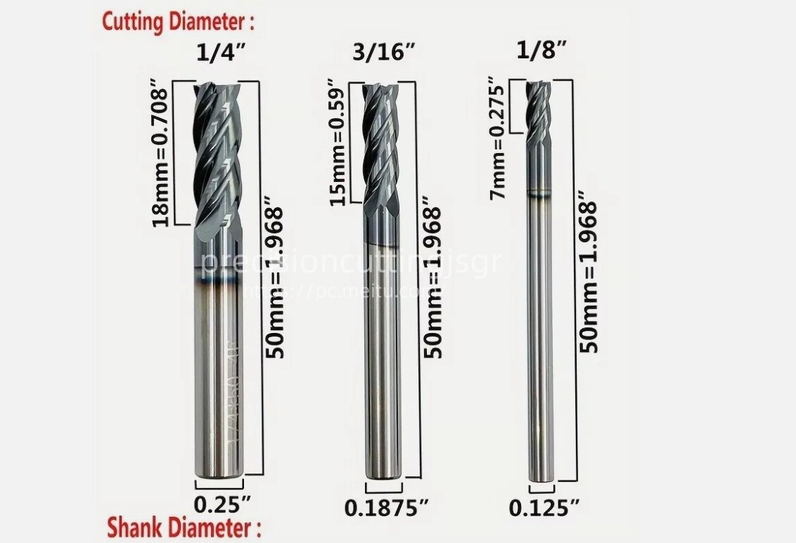 1/2″，3/8″，5/16″，1/4″，3/16″，1/8″ Solid Carbide End Mill – AlTiCrN Coated