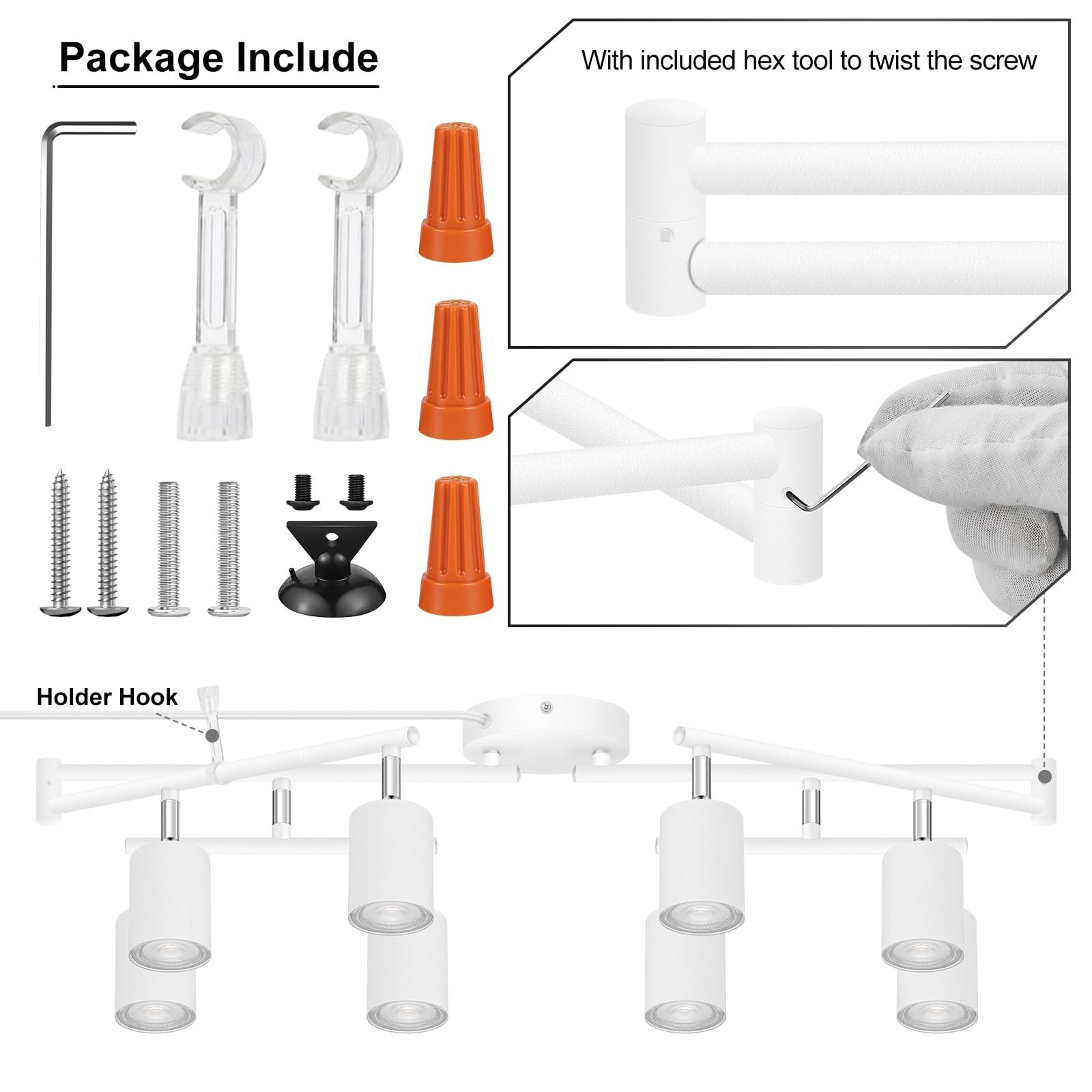 Plug in Track Lighting LED, Track Lighting Fixtures Ceiling, White 8-Light Ki…