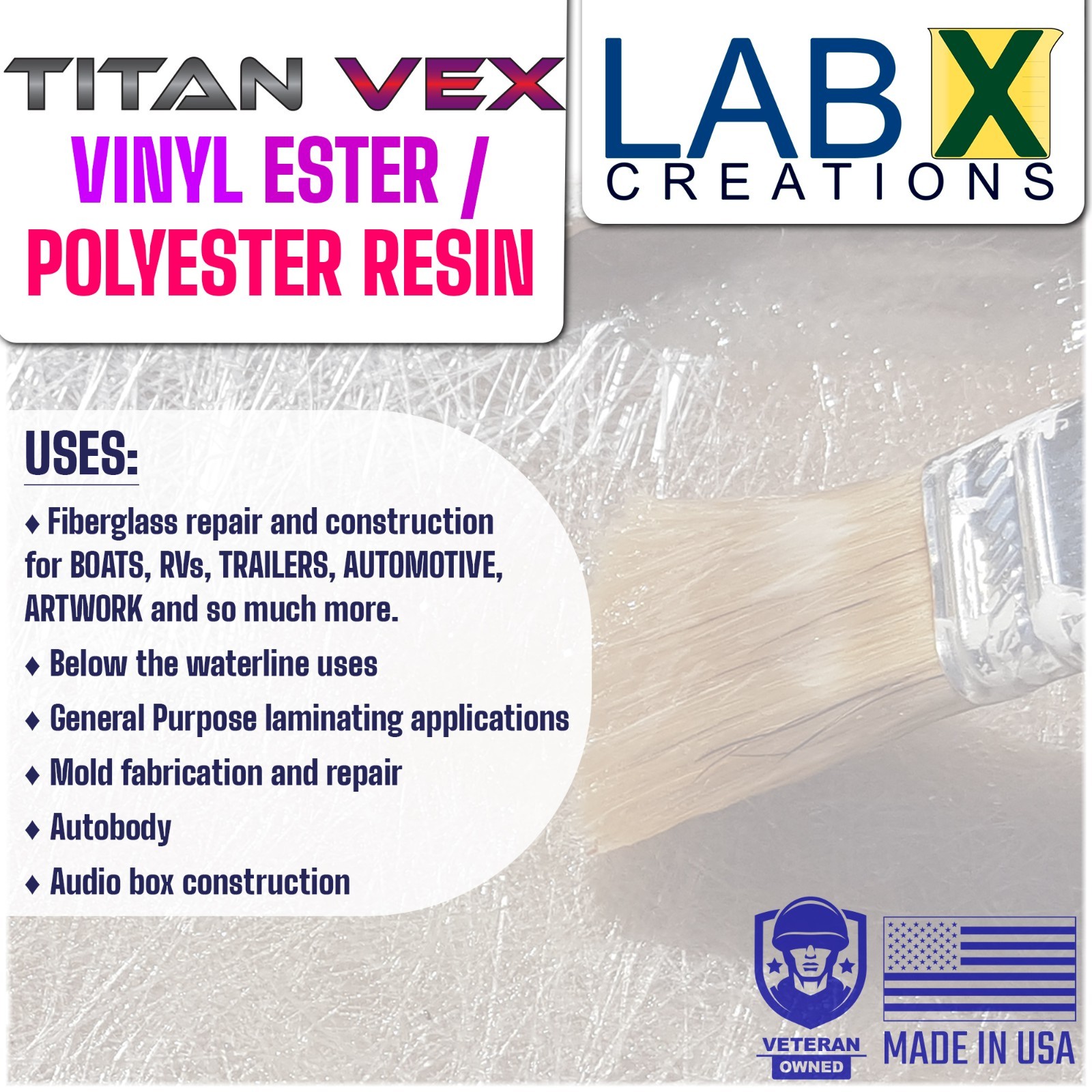 TITAN VEX -4 Gal Vinyl Ester/Polyester RESIN Blend +MEKP (Laminating fiberglass)