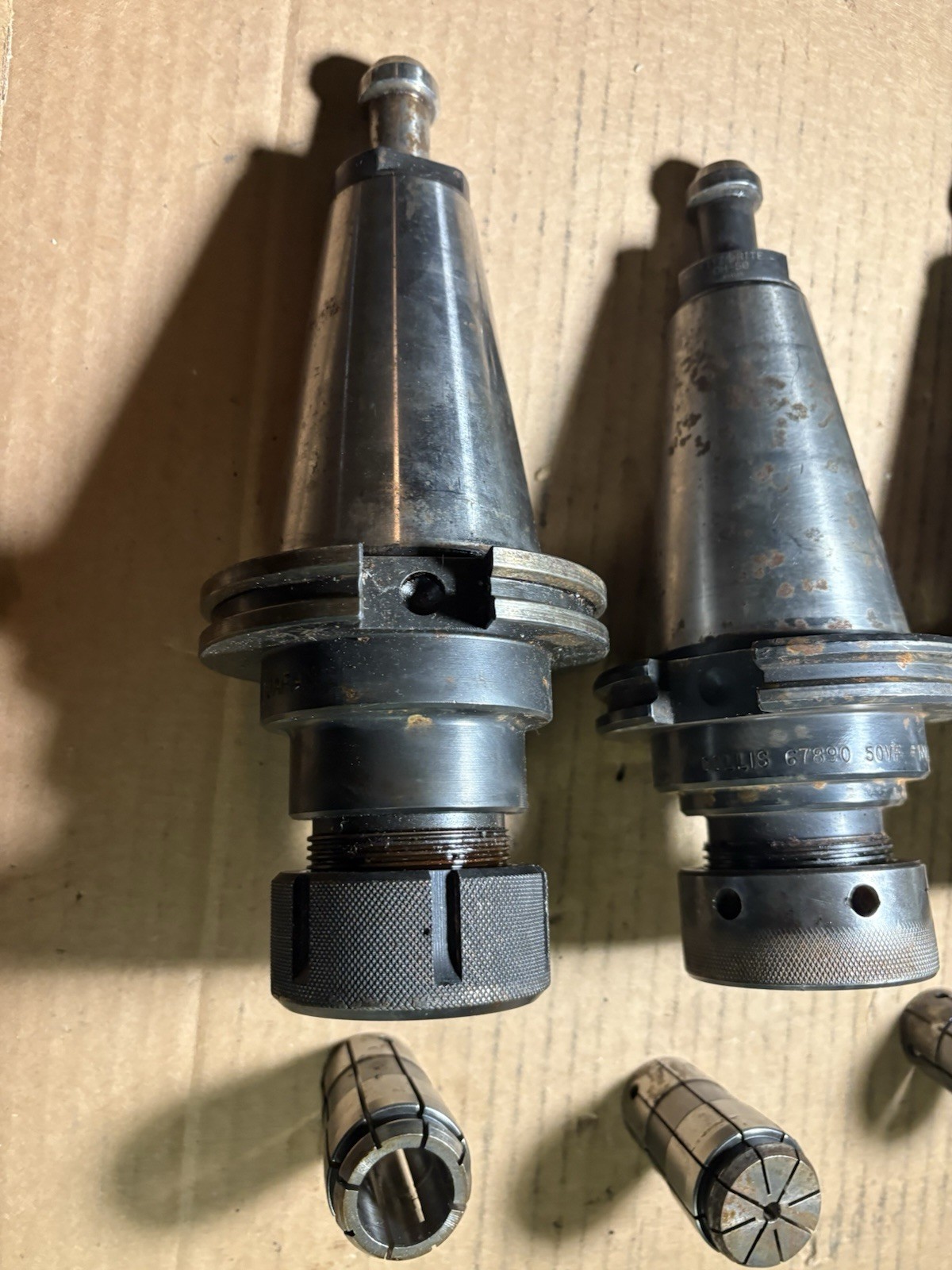 Lot of 3 Cat50 Tool Holders SA100 Collet Chuck Lyndex Collis with collets