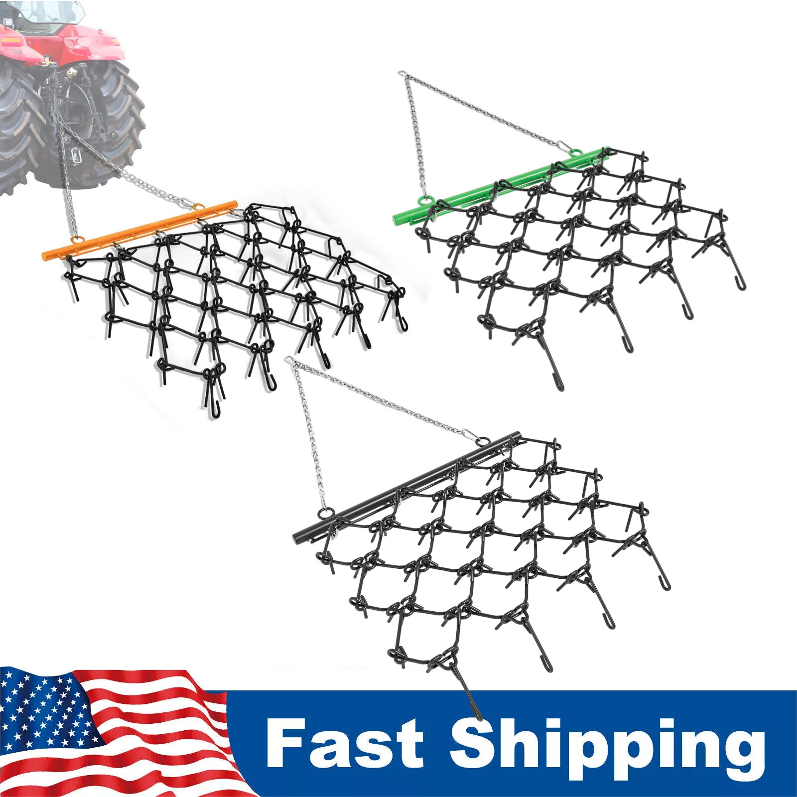 Drag Harrow for ATV UTV Tractor, 4×4 ft & 5×4.5 ft, 3/8″ 1/2″ Teeth, Tow Behind