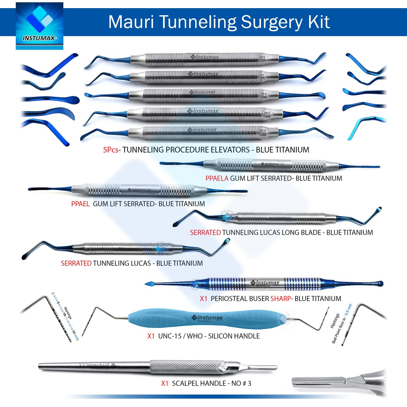 Dental Procedure Kit Mauri Tunneling Gun Lift Periodontal Implant Instruments