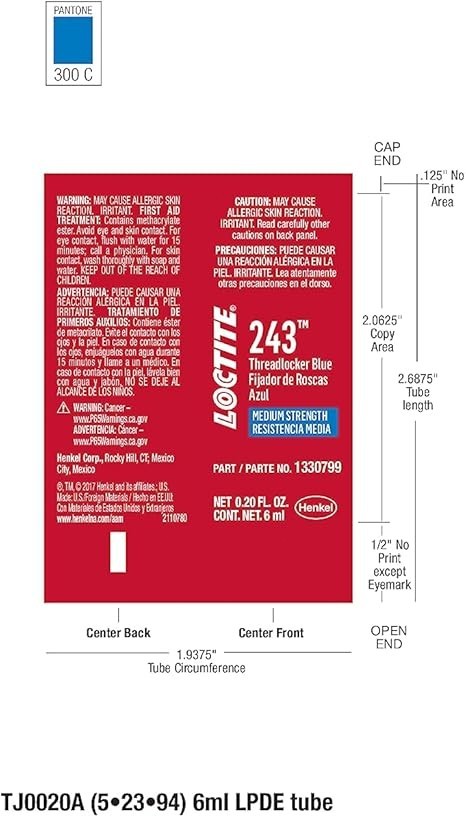 Loctite 1330799 243 Blue Oil Resistant Threadlocker Tube – 6 ml