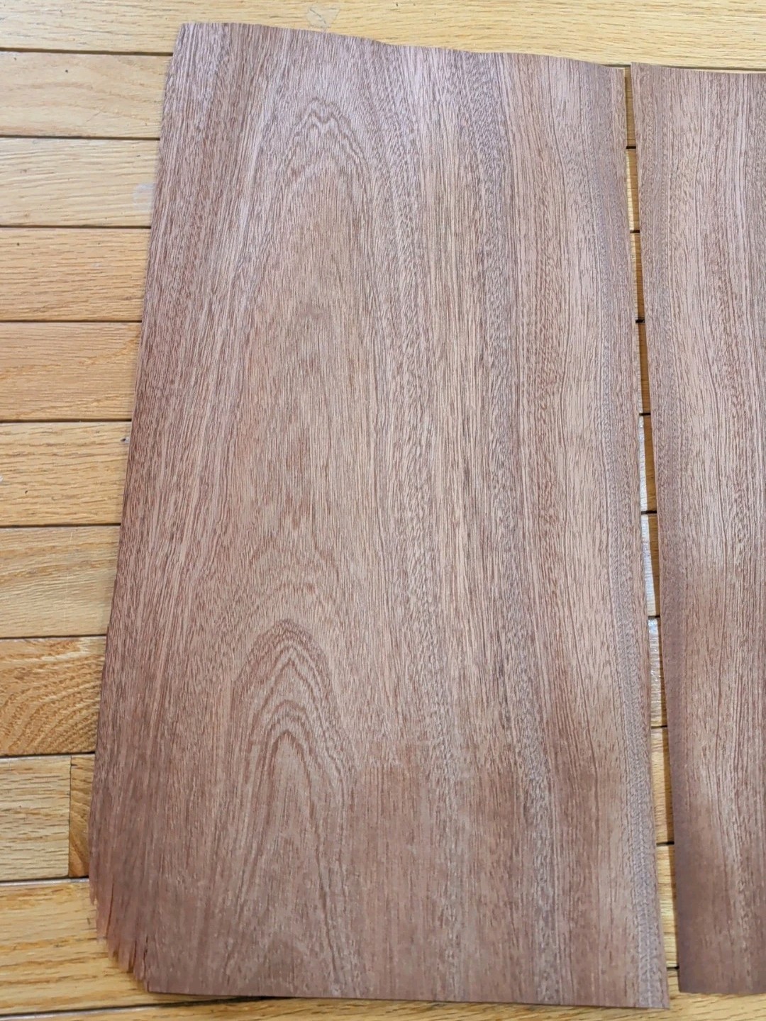Sapele mahogany wood veneer 2 pieces 10 1/2″ x 21″ each 1/42″ raw buckled