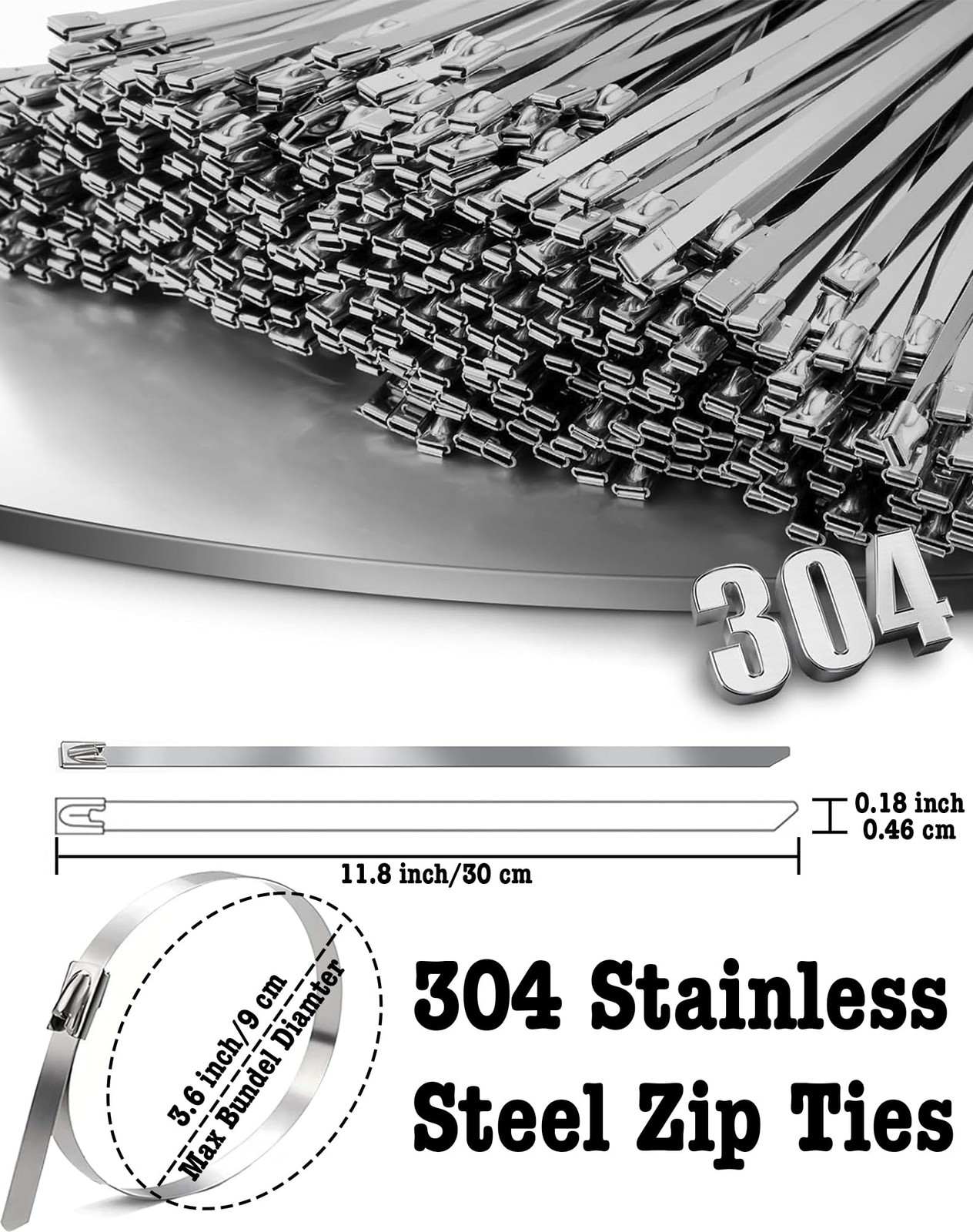 50Pcs Metal Zip Ties 11.8 Inch 304 Stainless Steel Zip Ties, Heavy Duty Multi-Pu