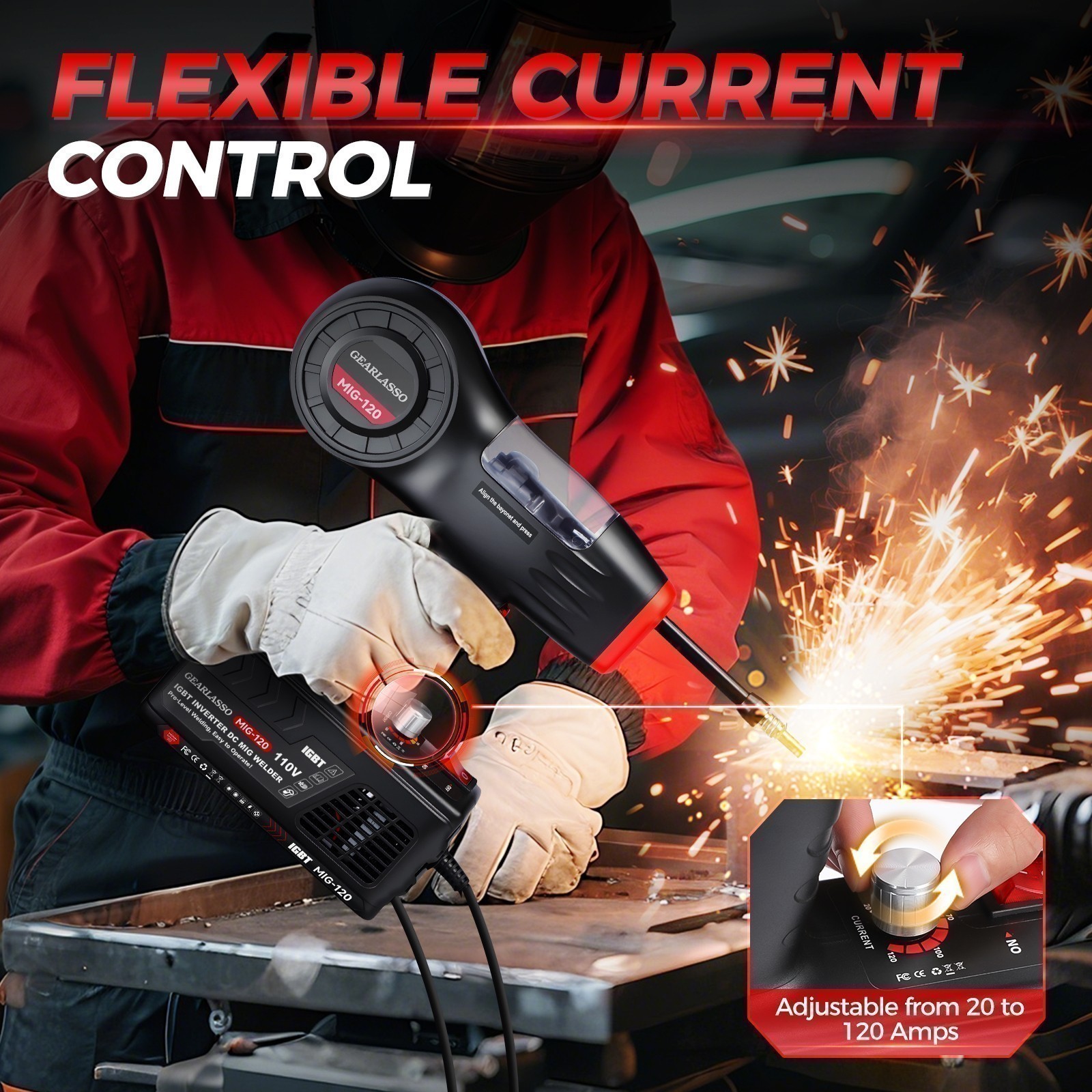 Handheld 110V/120A MIG Welding Machine Gasless Flux Core Welder Easy-to Operate