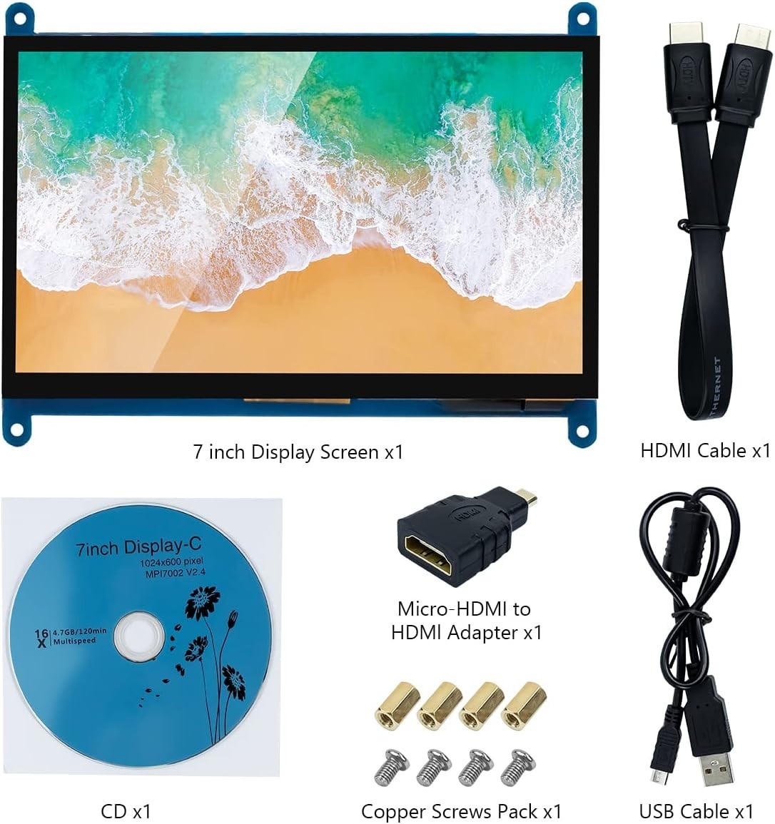 7 Inch IPS LCD Touch Screen Display Panel 1024×600 Capacitive Screen HDMI Mon…
