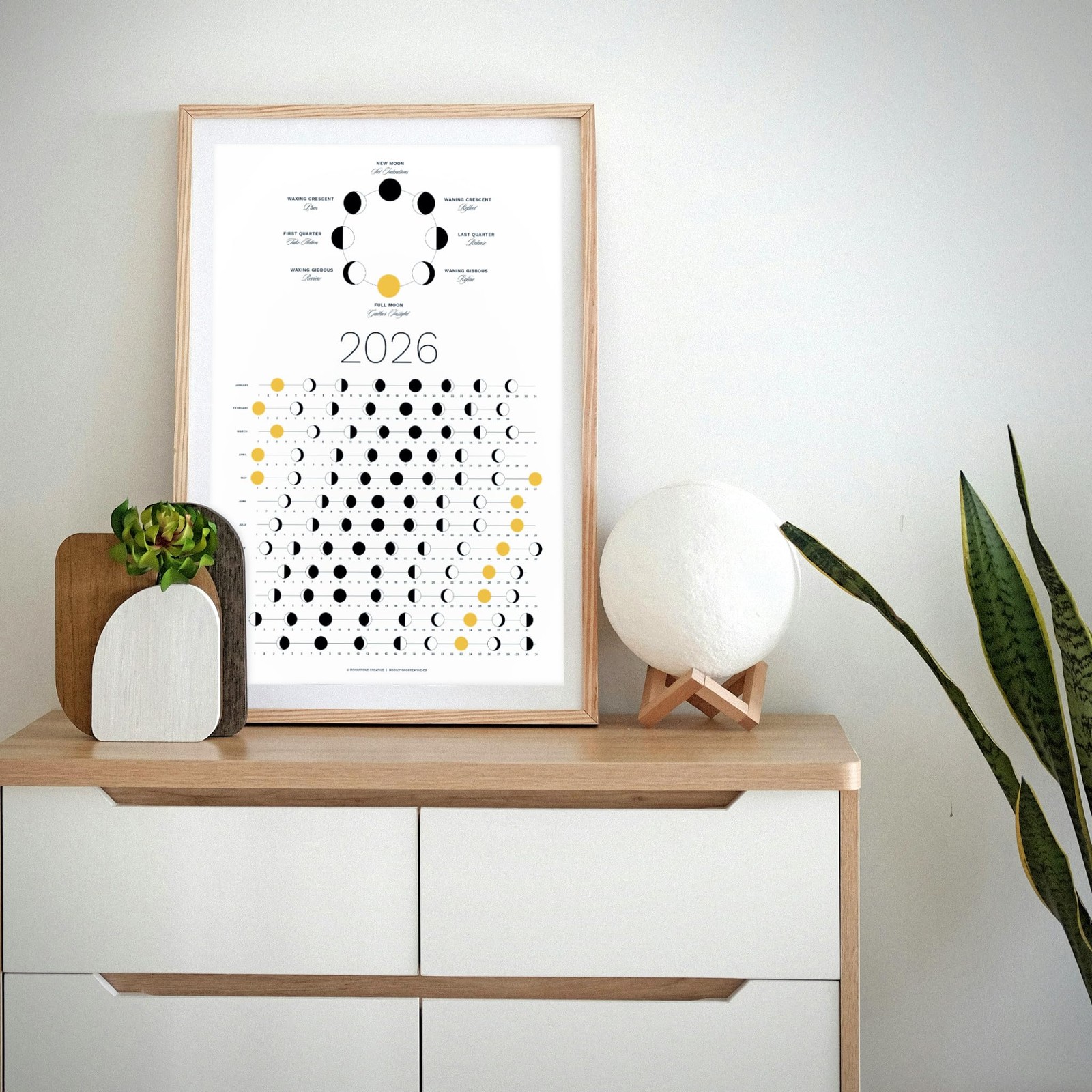 2026 Light Moon Phase Calendar (SHIPS FLAT) Hangable Lunar Wall 2026