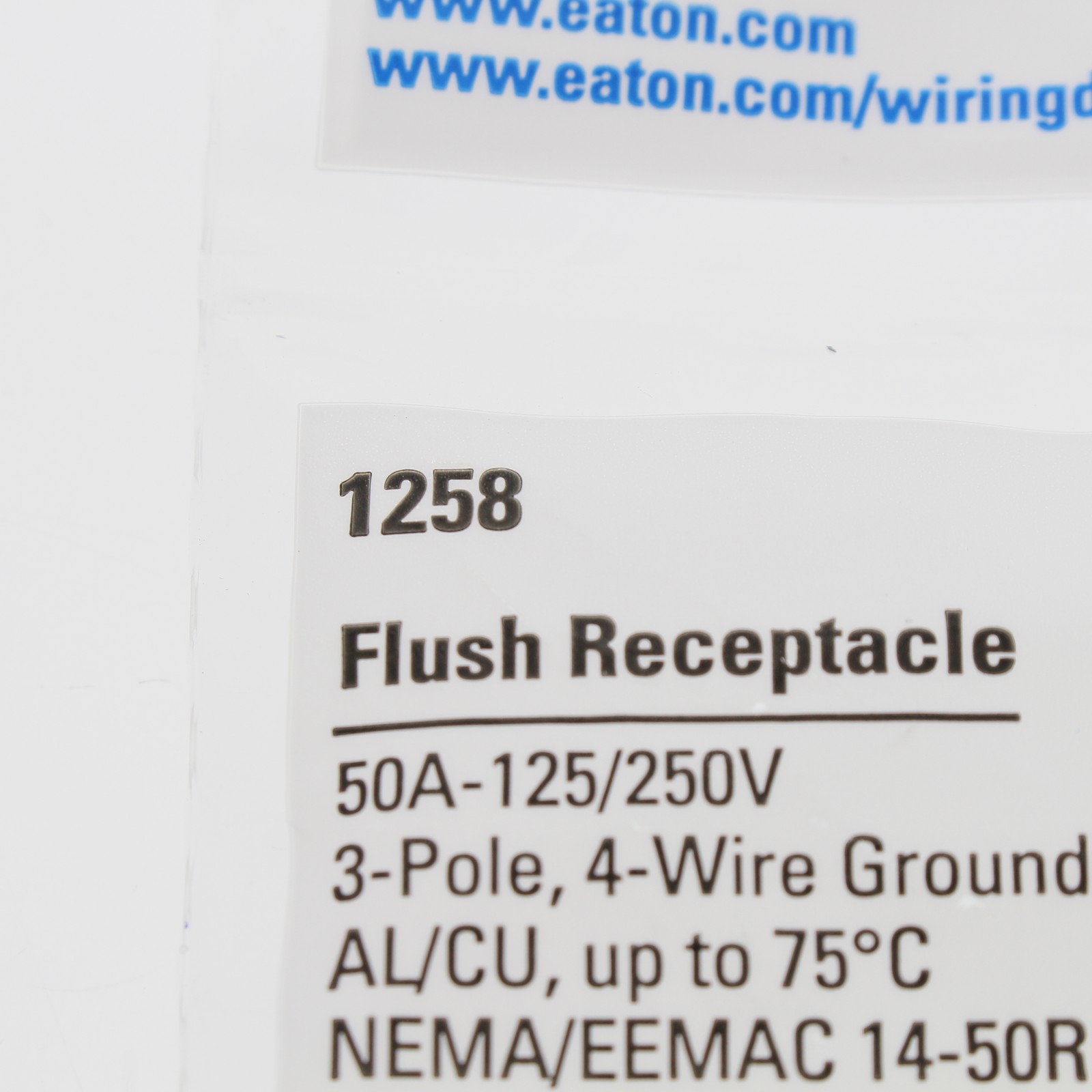 Eaton Flush Range Receptacle Oven Stove Outlet 50A 125/250V 14-50R 1258 Bagged