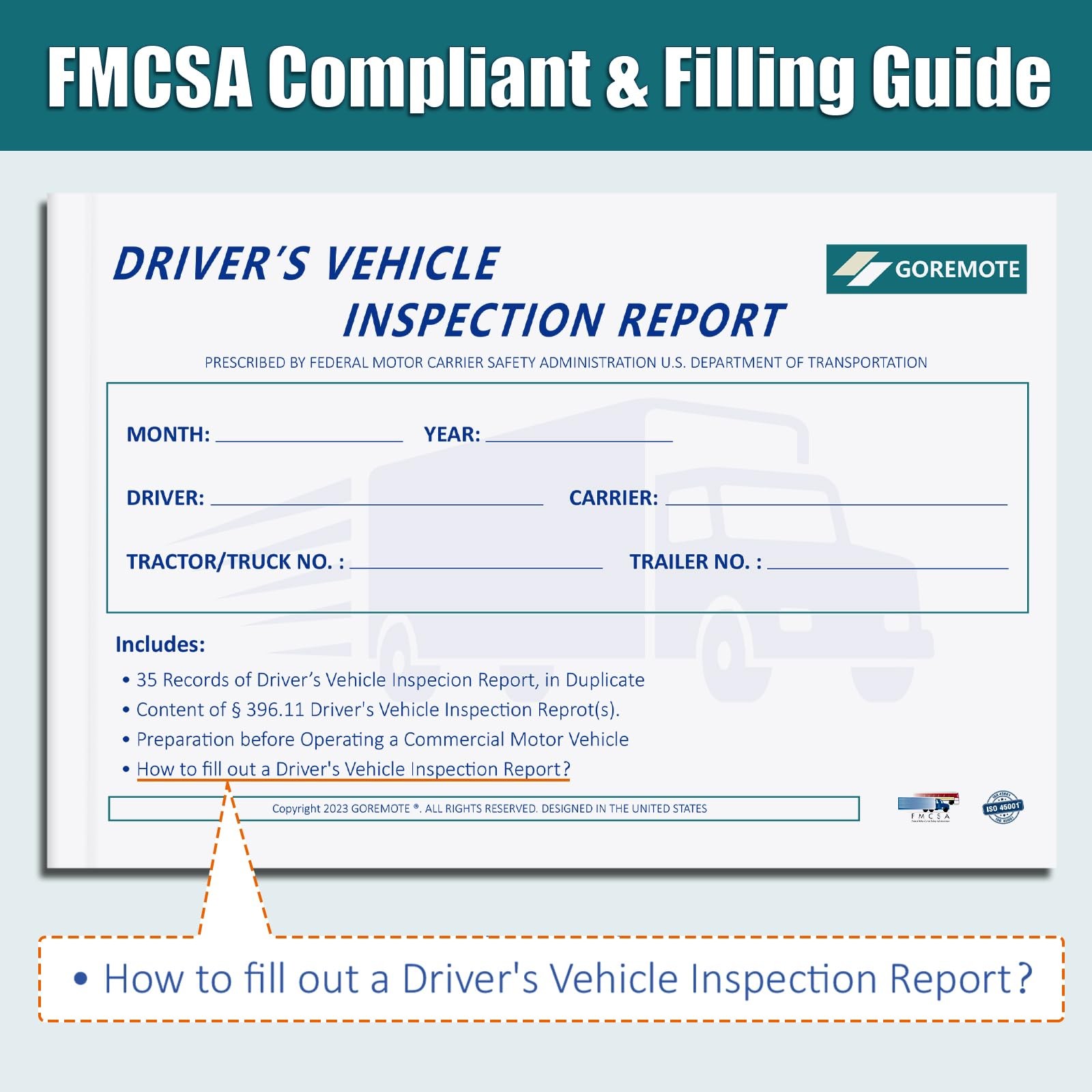 Truck Driver Daily Pre Trip Checklist Log 2Ply Carbonless 35Sets FMCSR Compliant