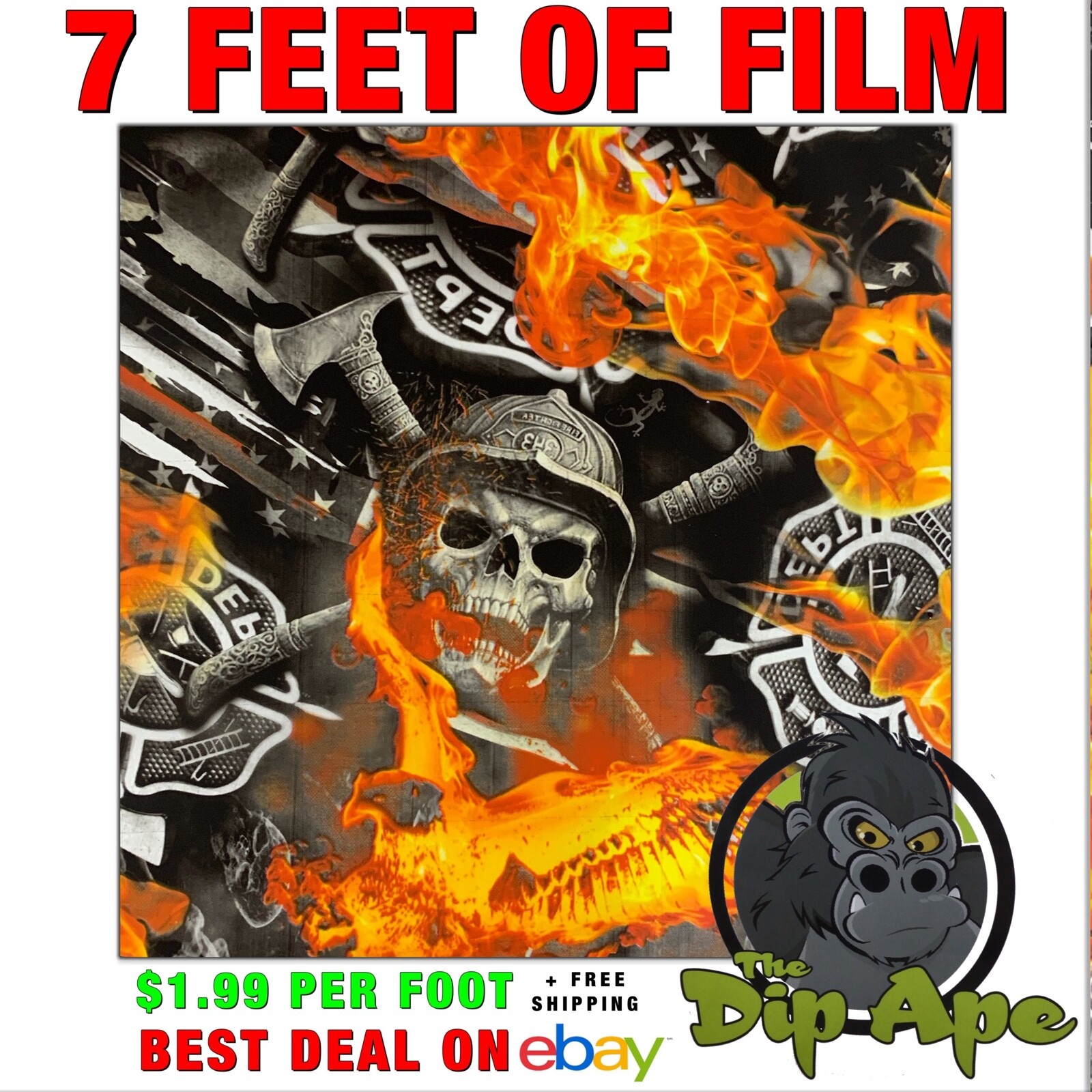 Hydrographic film Firefighter skulls hydro dip dipping 7′ x 20″