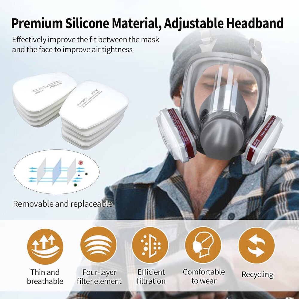 Full Face Gas Mask Painting Spraying Respirator W/Filters For 6800 Facepiece US