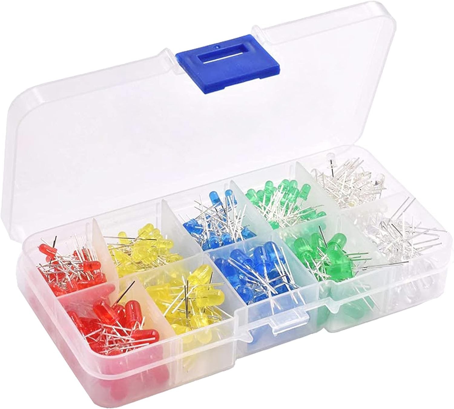 300 Pieces Clear LED Diodes 3mm 5mm 2 Pin Round Assorted 5 Colors Kit Storage