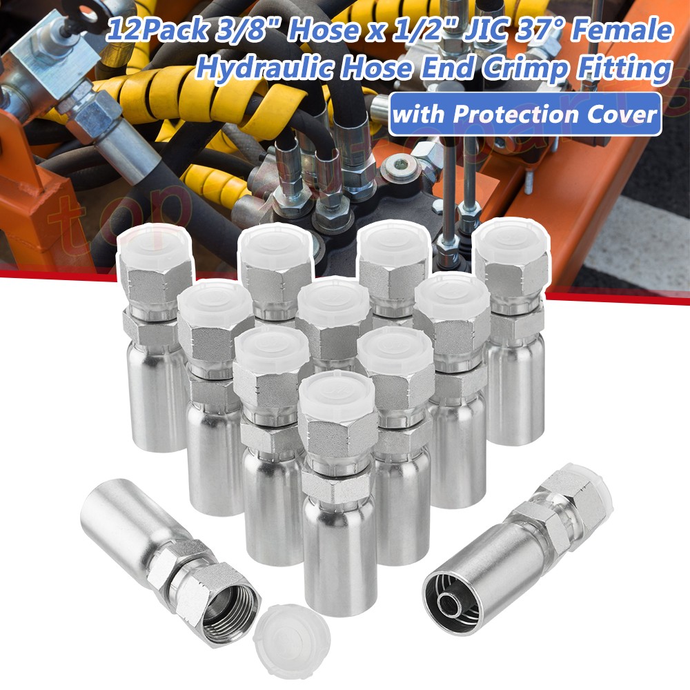 New-12 Pack 3/8″ Hydraulic Hose Fittings, 3/8″ I.D. Hose x 1/2″ JIC 37° Female