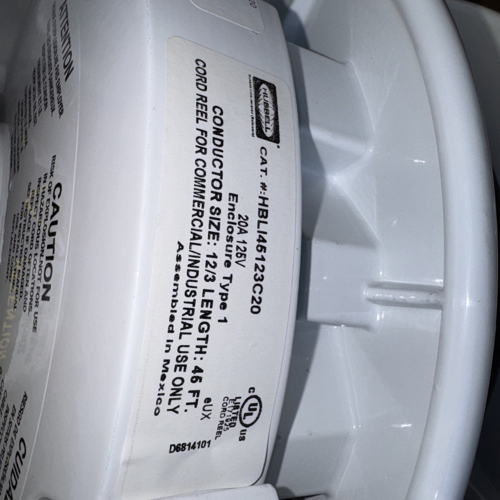 Hubbell HBLI25123C20 Industrial / Commercial Cord Reel 45 ft. NEW (strapped box)