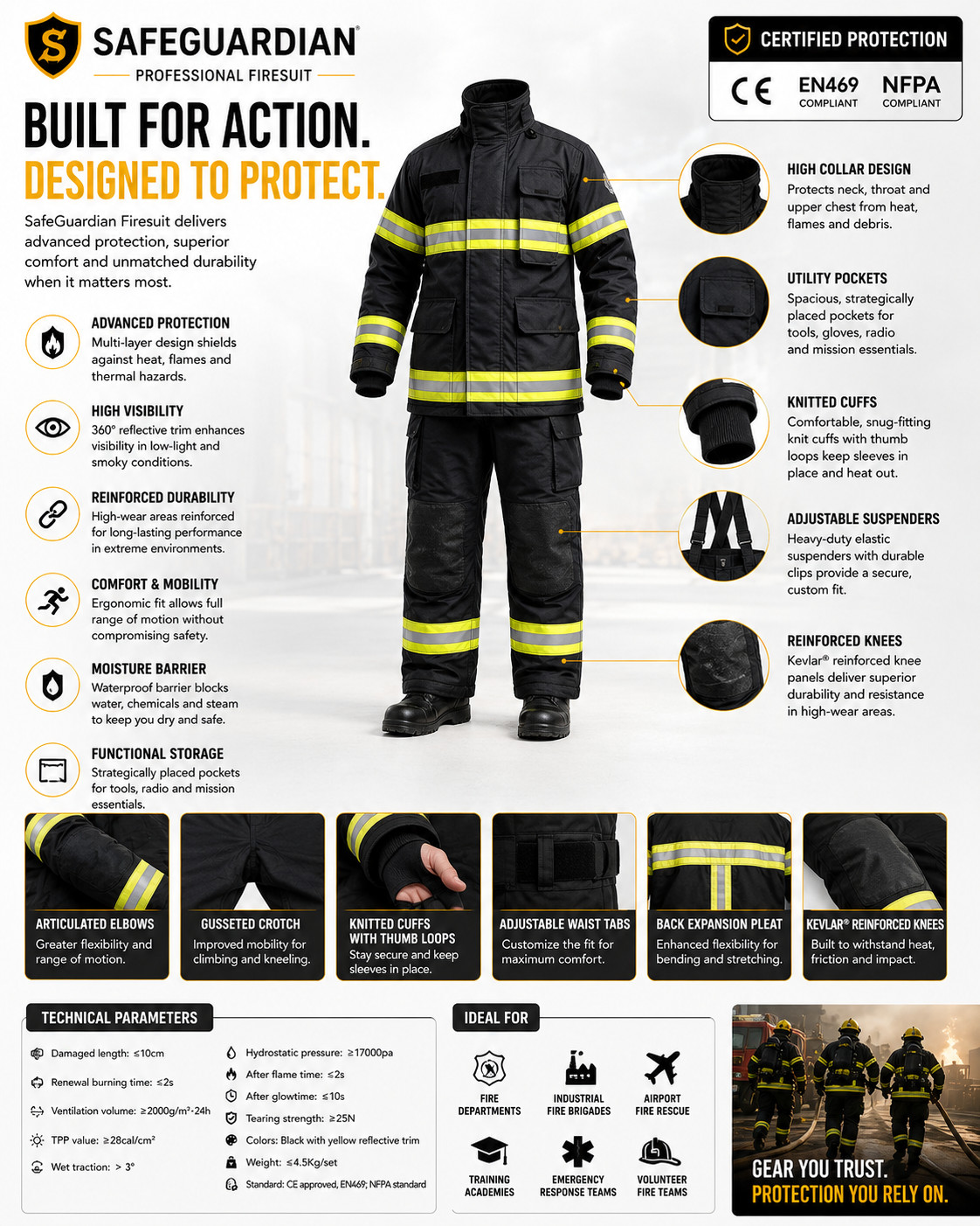 DYOB Firefighter Suit Fire Suit Turnout Gear Jacket/Pants w/ Overall straps NFPA