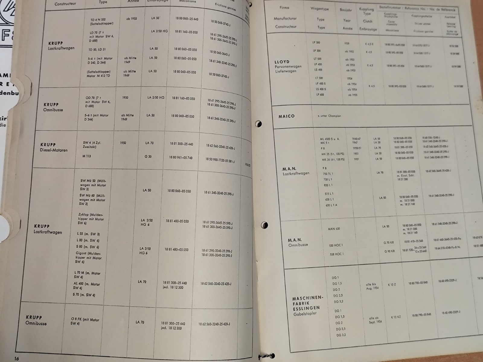 Fichtel & Sachs Hermann Schmidt catalogue FL 56 for example truck and bus commercial vehicle MK9