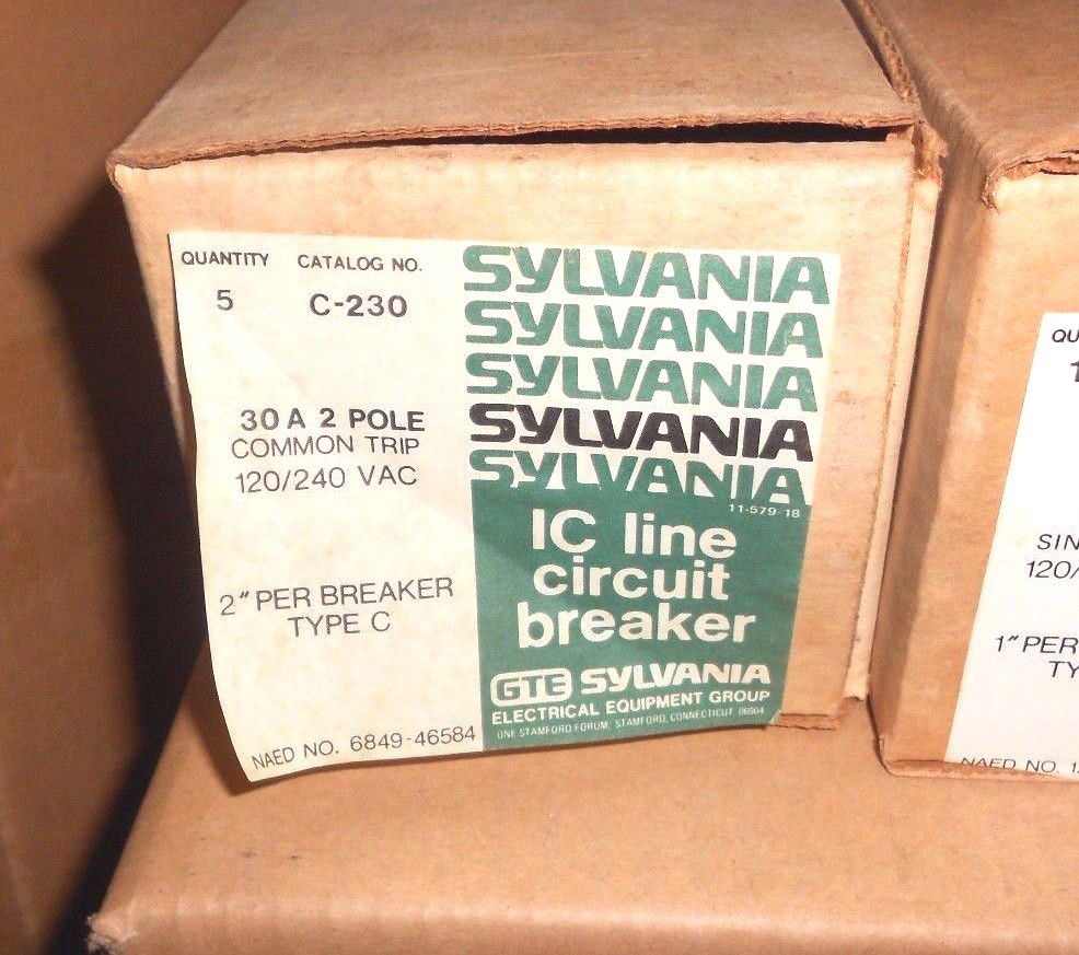 30A Double Pole Type C Circuit Breaker 120/240V 2P 30 Amp GTE SYLVANIA NEW C-230