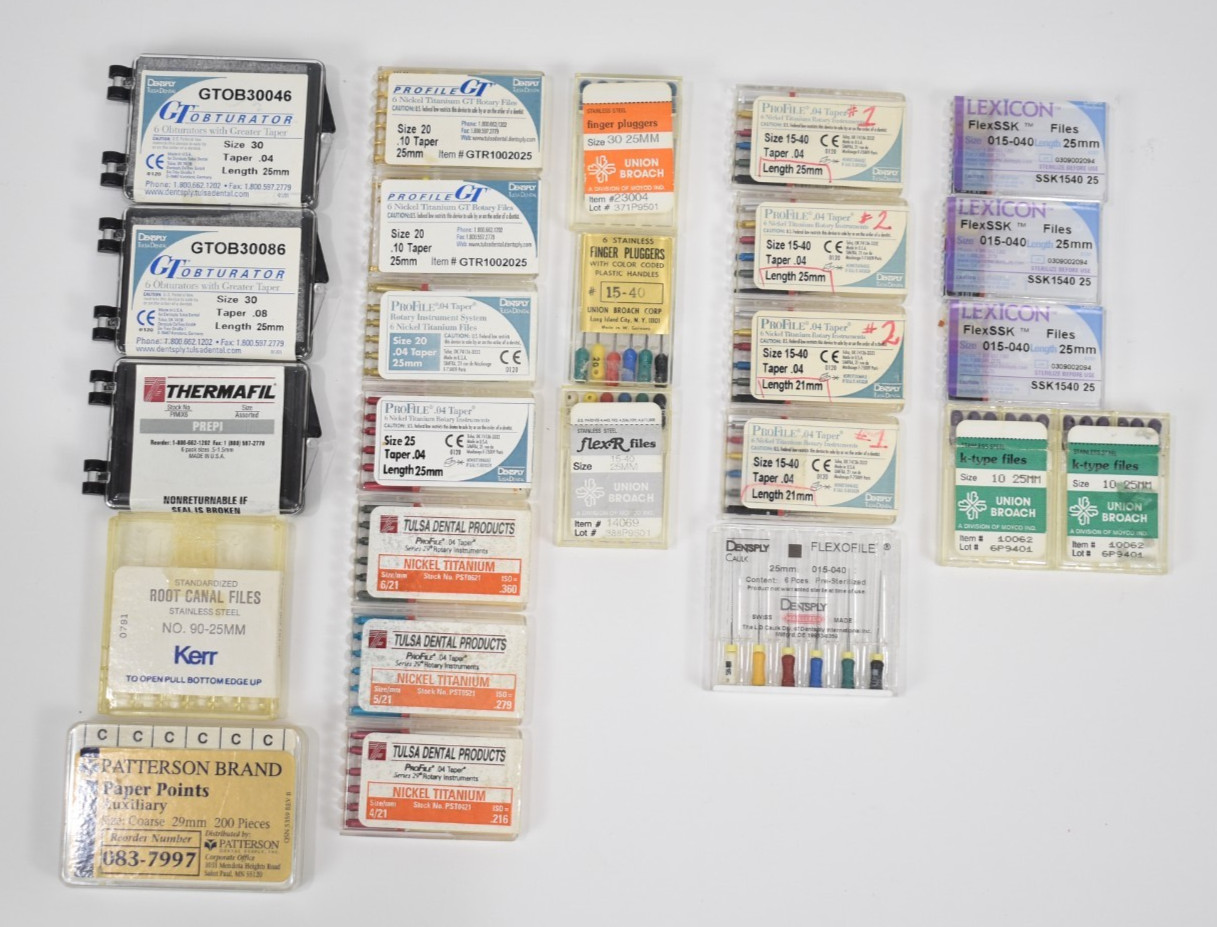 Dental Endodontic Products Various Sizes 25 Total Boxes as Shown