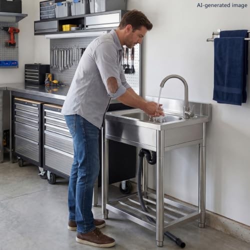 Free Standing Stainless Steel Single Bowl Commercial Sink 22in