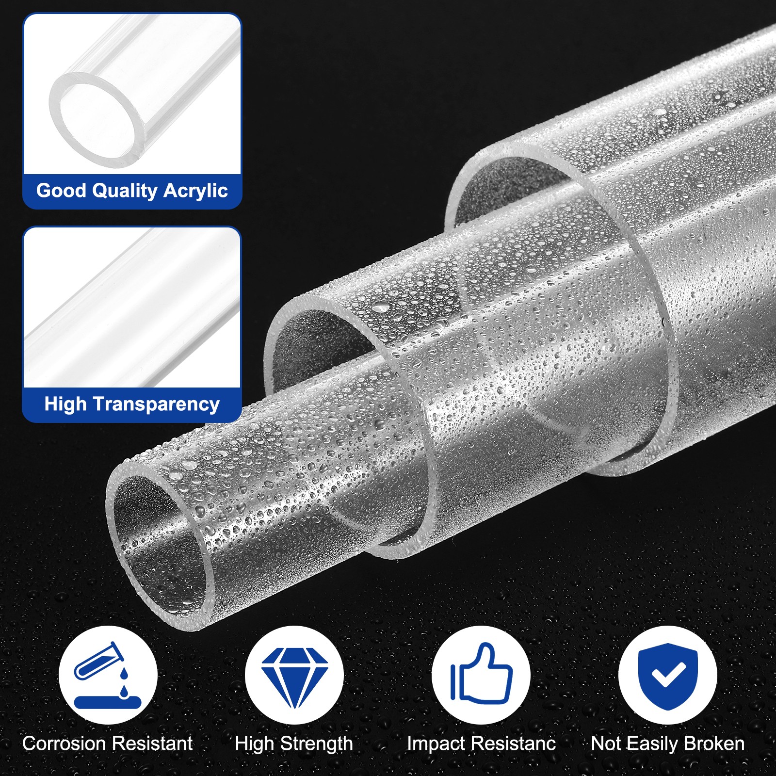 90mm (3.54″) ID x 100mm(3.94″) OD x 153mm(6″) L Clear Rigid Acrylic Pipe