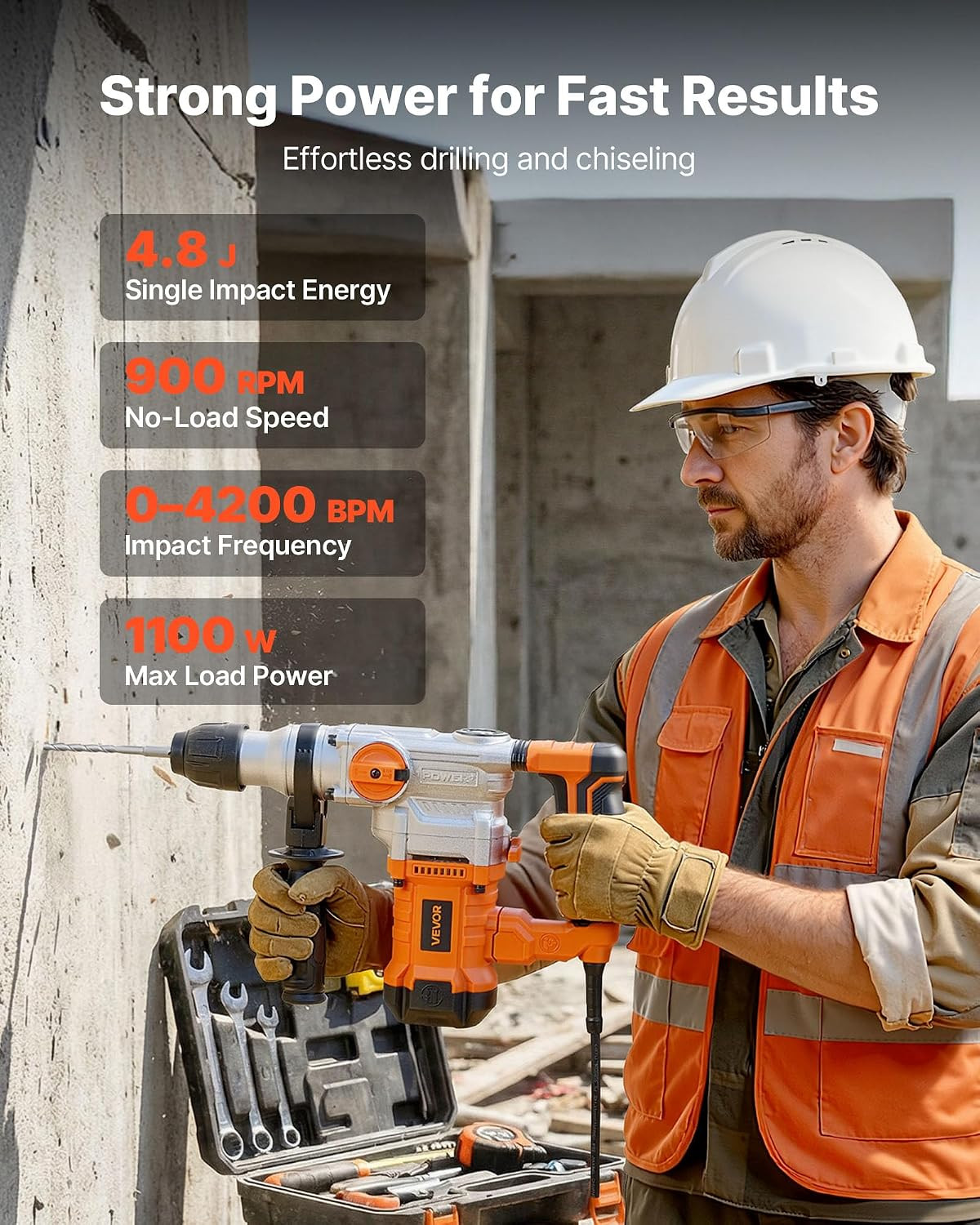 Rotary Hammer Drill, 1-1/8 in Sds-Plus Electric Corded Heavy Duty Rotary