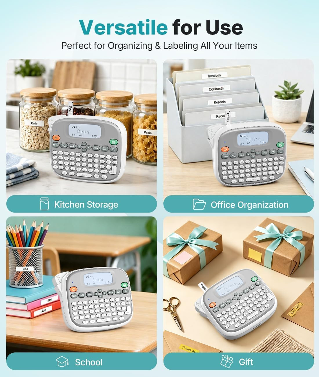 Portable Label Maker with QWERTY Keyboard and Waterproof Tape, White