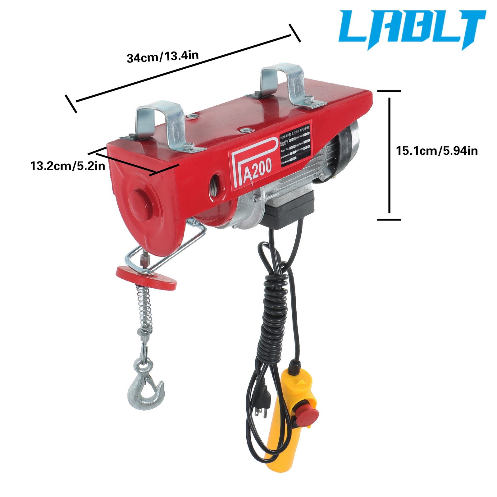LABLT PA200 Mini Electric Hoist 440lbs/200kg 6.6ft/2m Wired Remote Control