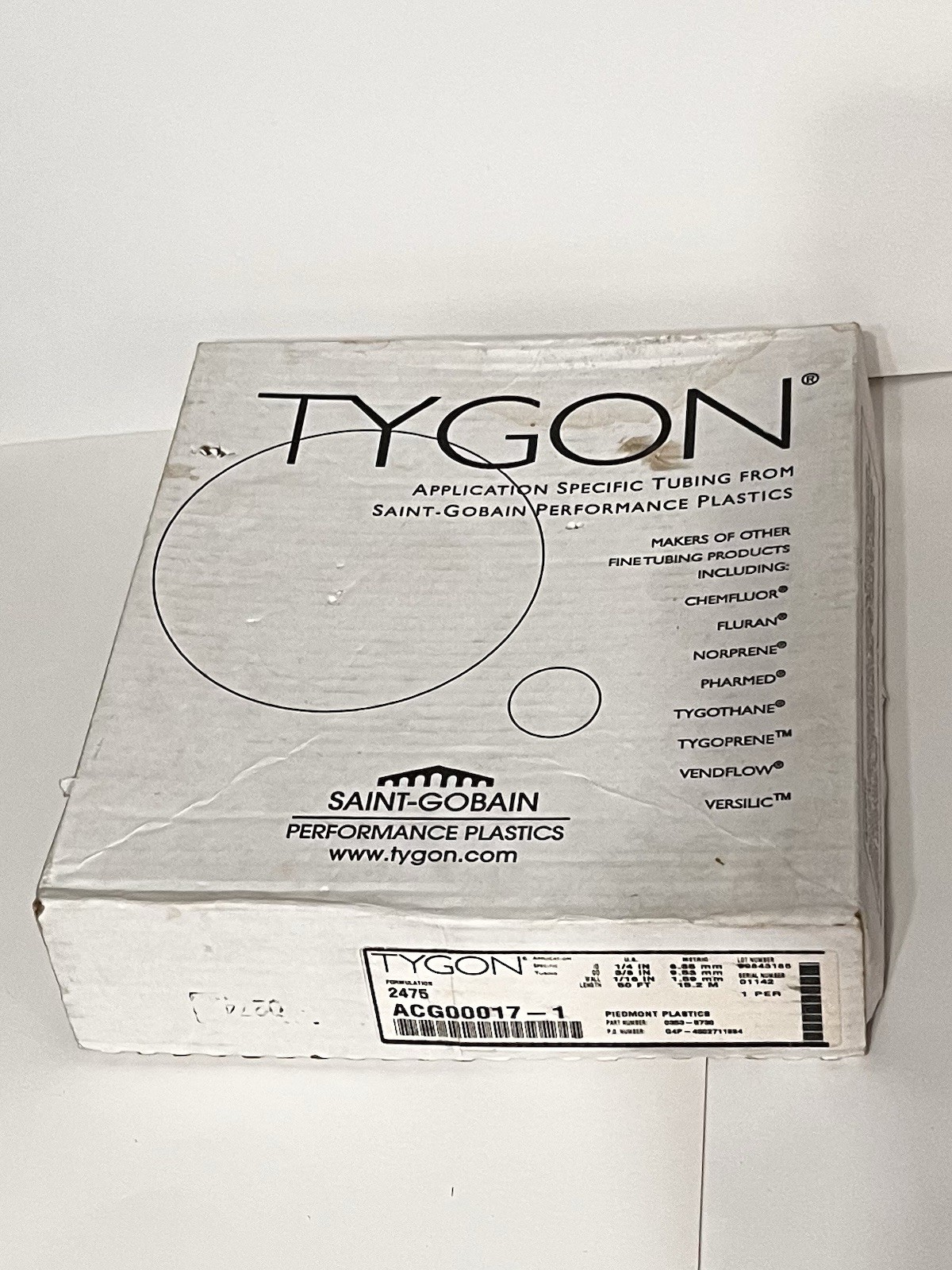 TYGON 2475 High-Purity Tubing 1/4″ ID x 3/8″ OD x 1/16″ Wall Clear Flexible 10ft