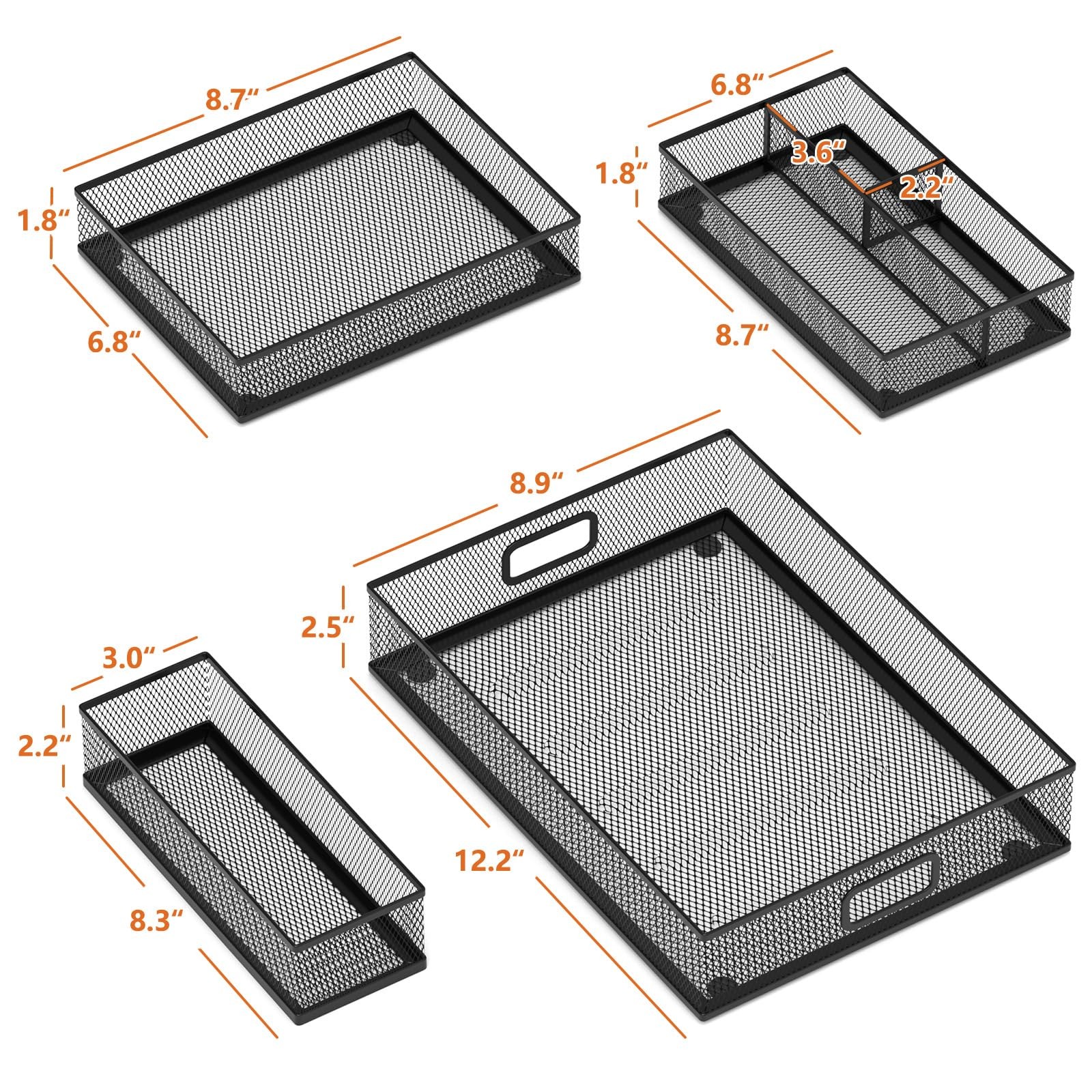 5 Pack Desk Drawer Organizers, Metal Mesh Office Organizer Tray, Paper Letter