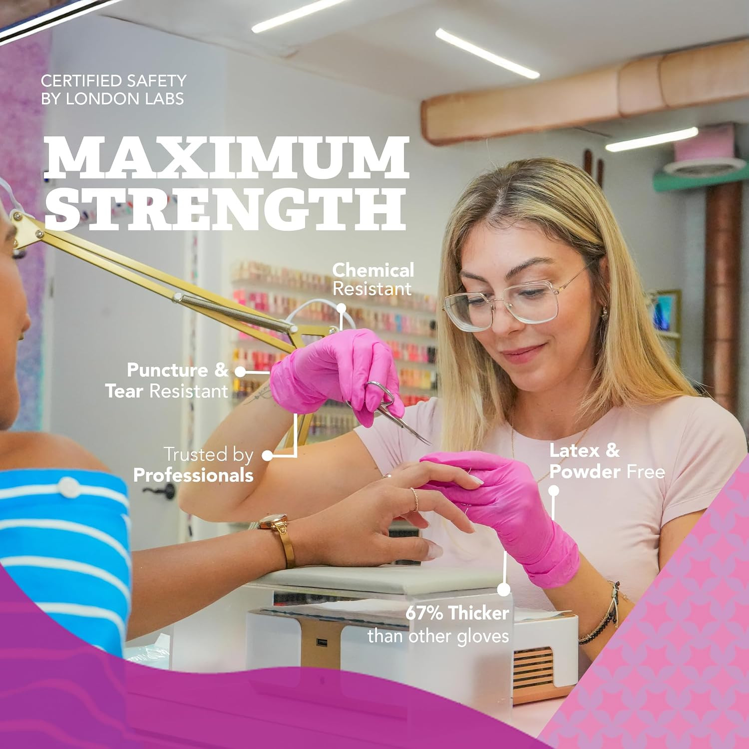 4 Mil – Fuchsia Pink Nitrile Gloves – Disposable Latex Free & Powder Free– Chemi