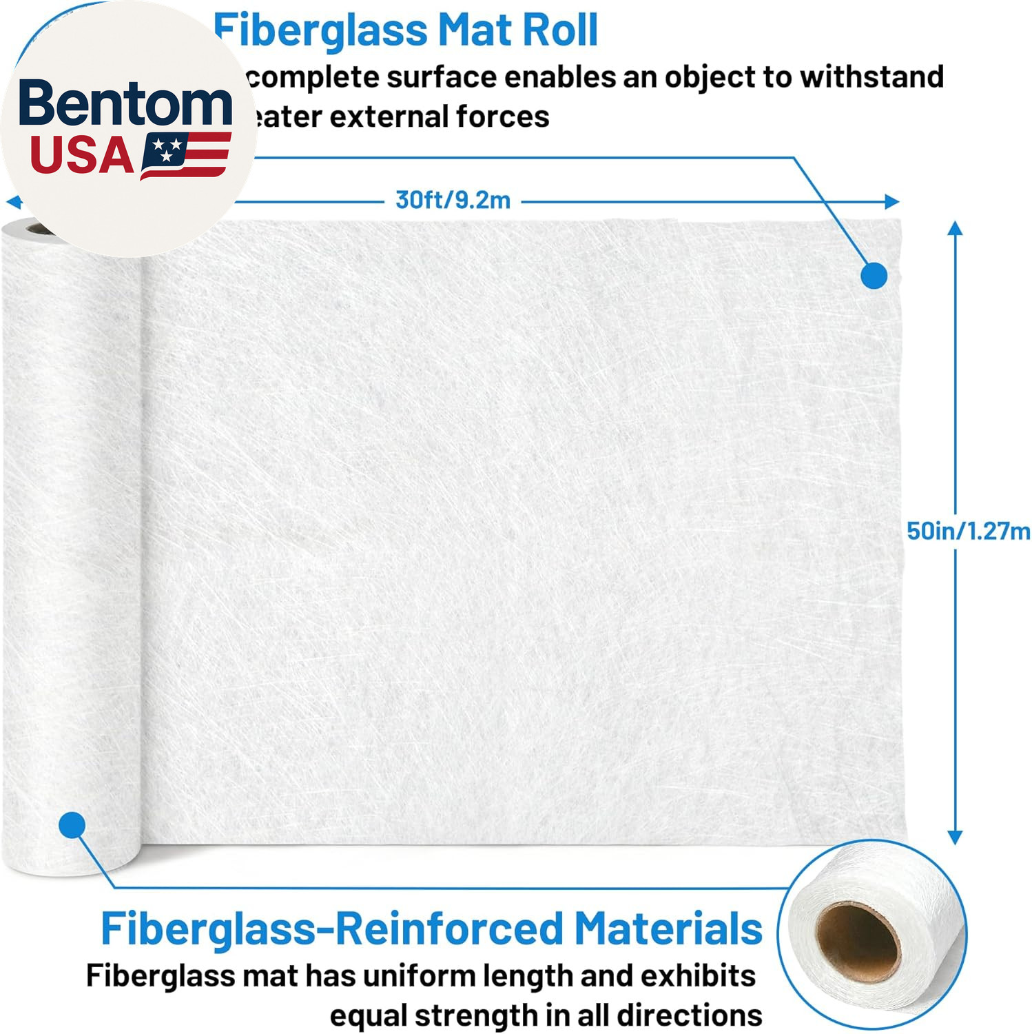 Fiberglass Mat 50 in X 30 Ft, 125 Sq. Ft Fiberglass Chopped Strand Mat Resin & E