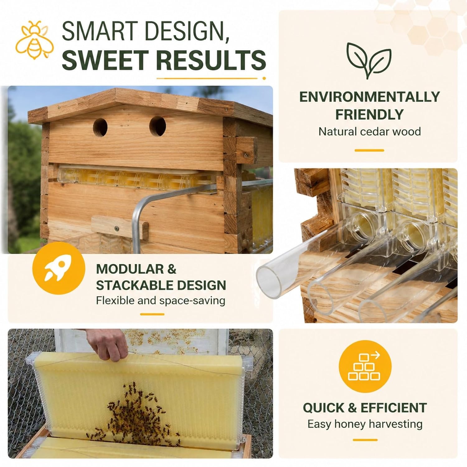 Beehive Starter Kit Automatic Honey Seep Bee Hive + 7 Pcs Auto Frames Cedarwood
