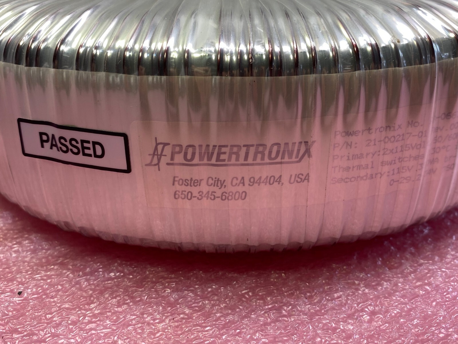 POWERTRONIX AA-06679-ME TOROIDAL TRANSFORMER 2X115VOLTS