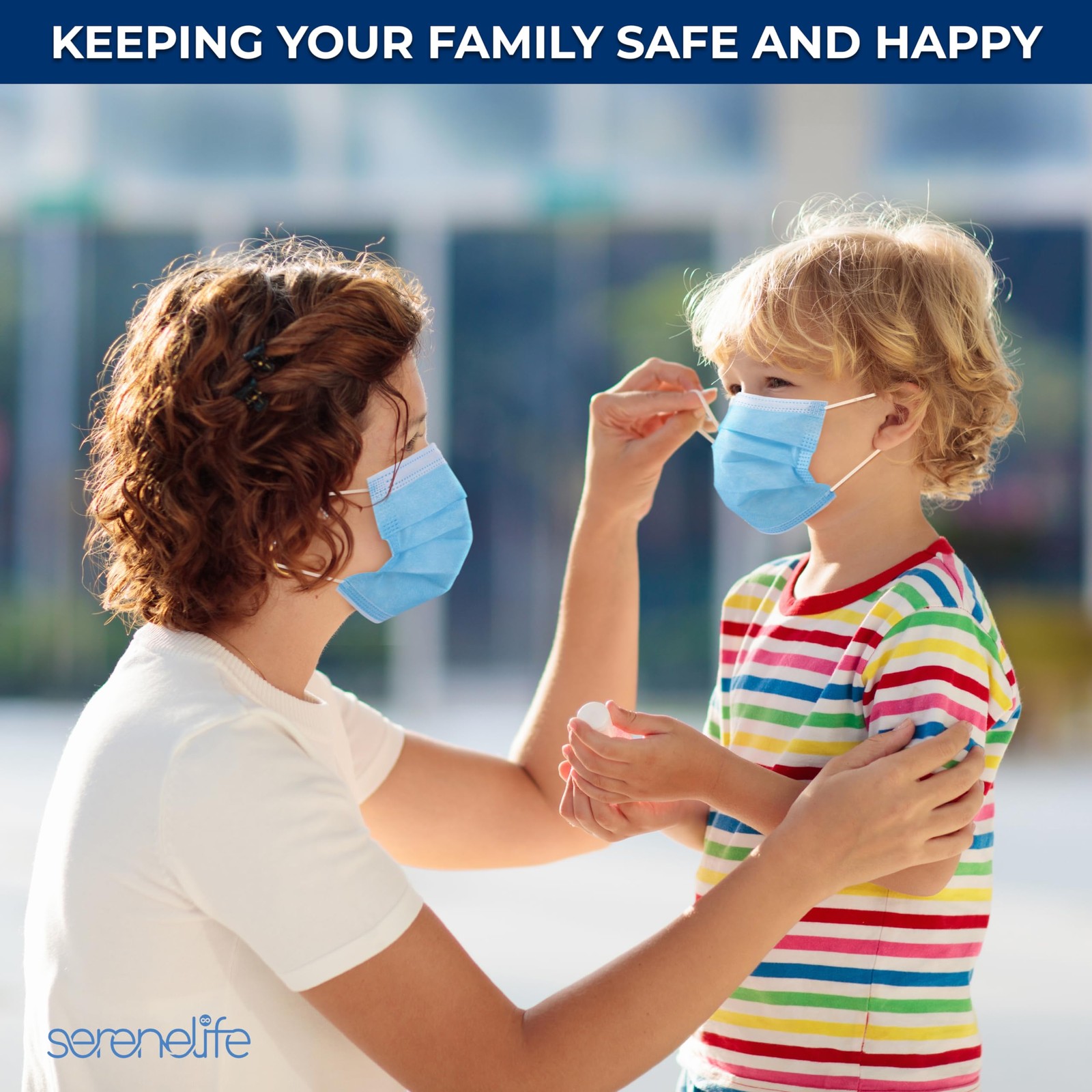 SereneLife SLKDPLY50 50 Pcs. Kids Disposable Face Masks – 3 Layer Protection