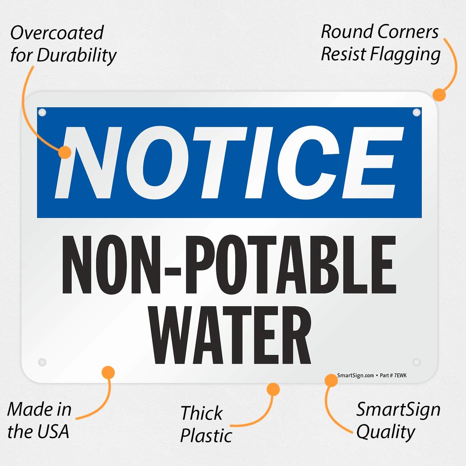 Notice Non Potable Water Plastic Sign Weatherproof Safety Wall 7×10 Inch