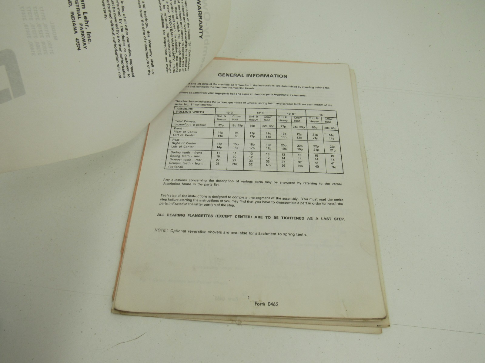Dunham Lehr Series 31 Culti Mulcher Assembly & Owners Manual