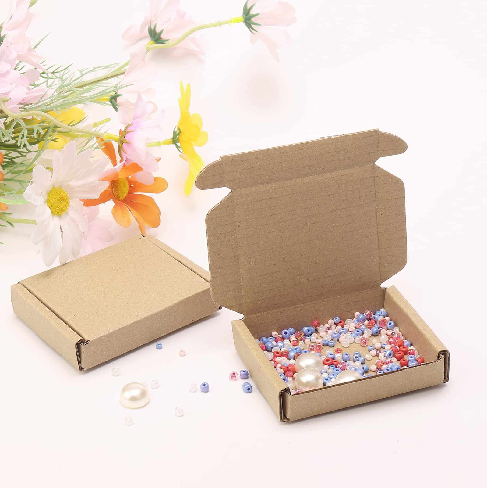 50pcs Small Kraft Cardboard Boxes Packing Boxes 1.5mm Thick Cardboard, 3.4 x …
