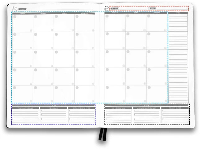 Panda Planner Pro Non-Dated 6 Month Weekly Daily Softcover Black Lg 8.5″ x 11″
