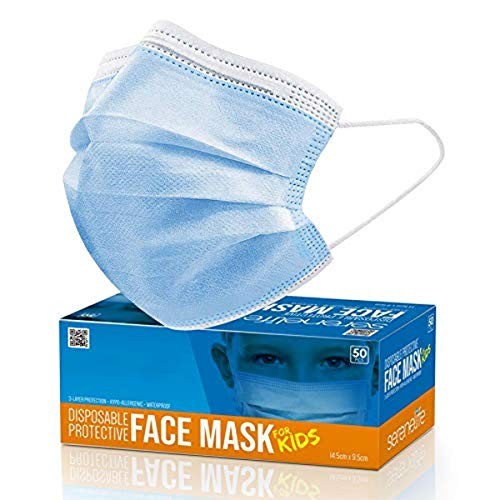 SereneLife SLKDPLY50 50 Pcs. Kids Disposable Face Masks – 3 Layer Protection