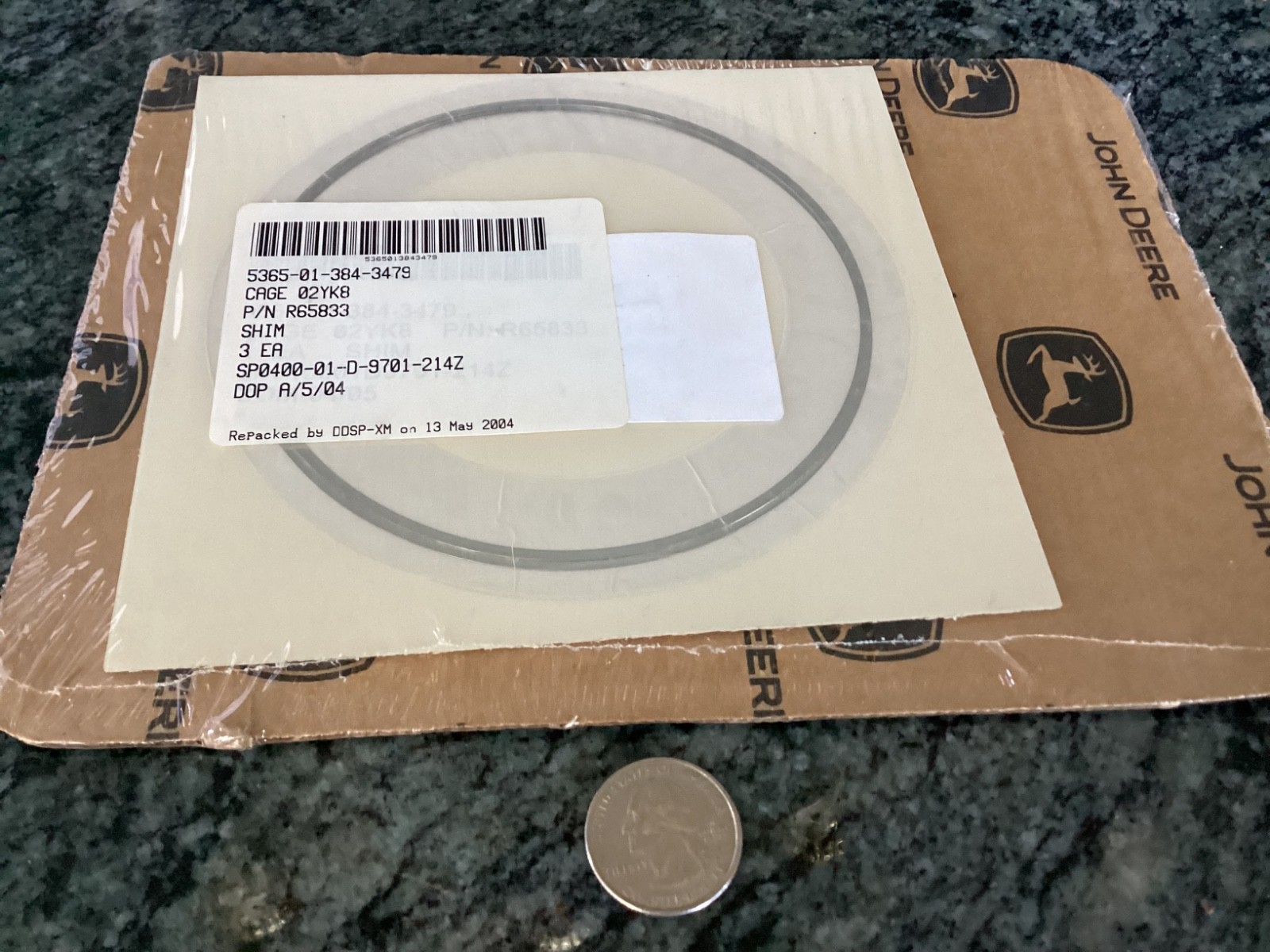 john deere shim set of 3 pieces P/N R65833 NSN 5365-01-384-3479 0.004 thick