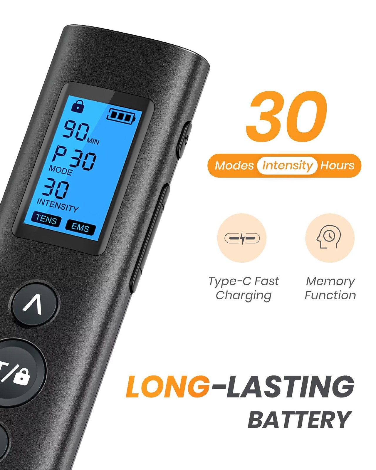 AVCOO 30 Modes TENS EMS Unit Compact Muscle Stimulator for Pain Relief Black
