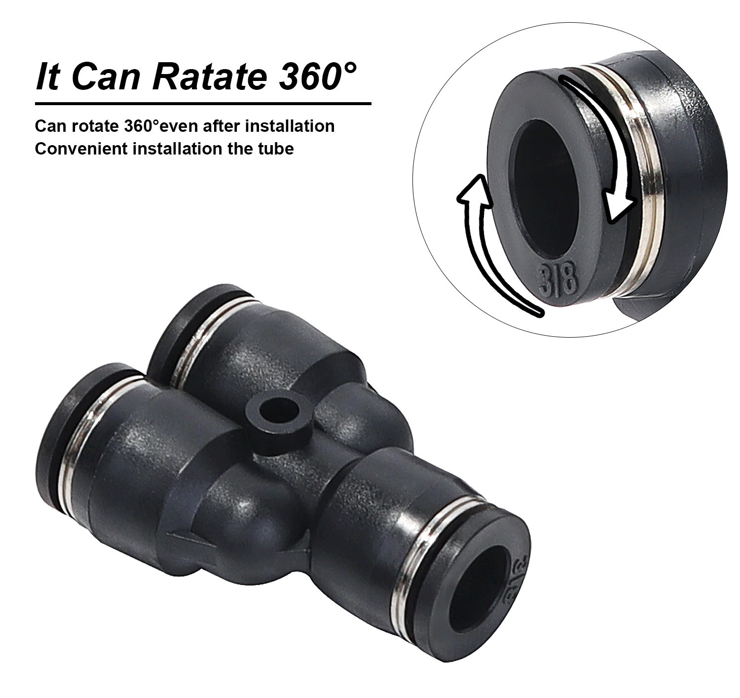 Air Line Union Push To Connect Air Fittings Y-Spliter For 3/8″ OD Pneumatic 5Pcs